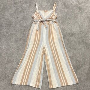 Anthropologie Savannah Beige and White Striped Jumpsuit